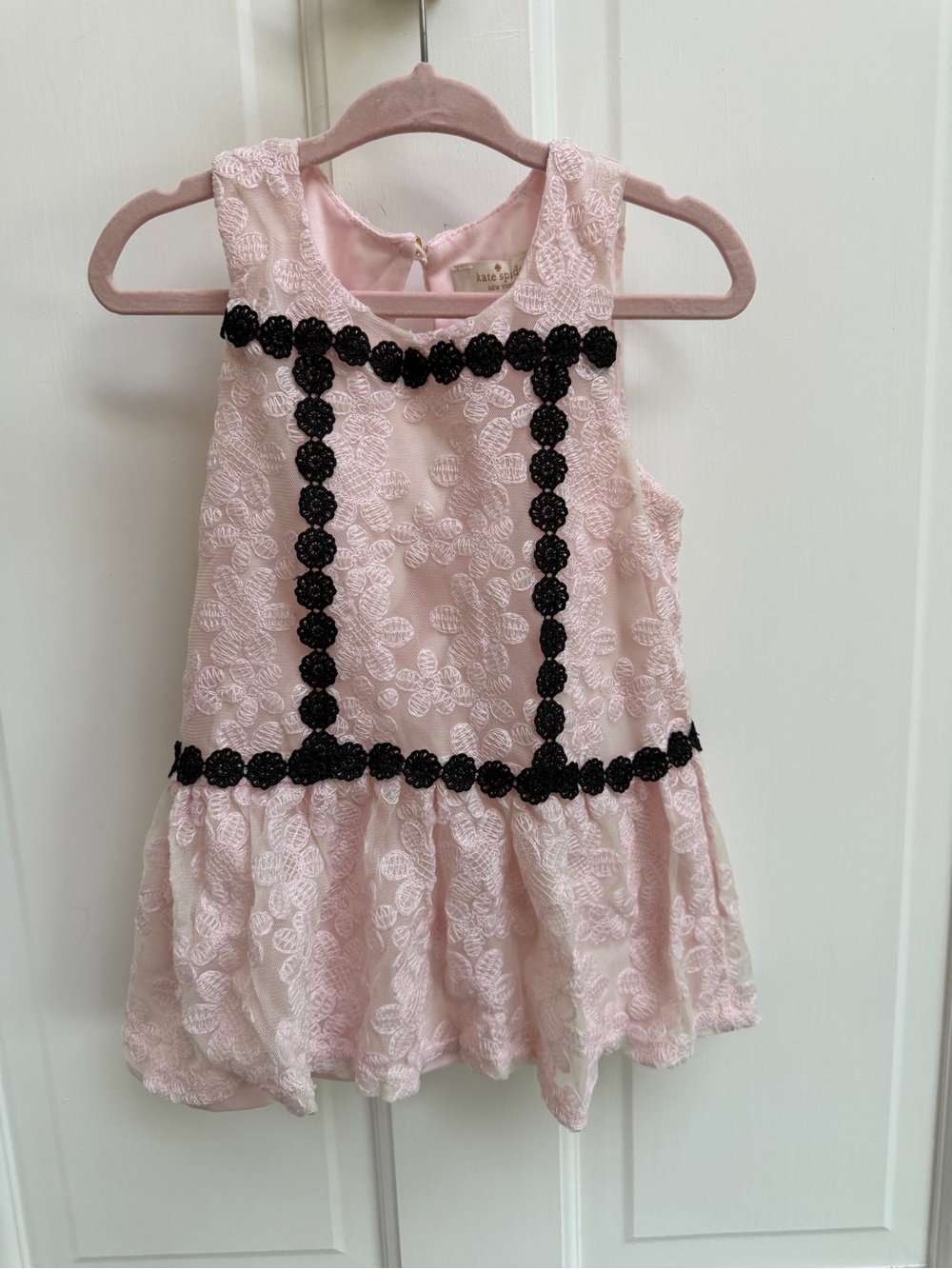 kate spade New York Girls 4 Pink Lace Formal Sleeveless Blouse with Black Trim